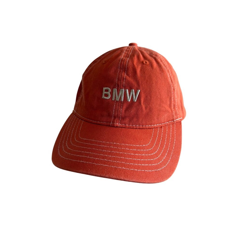 BMW Embroidered Adjustable Strapback Hat Orange Cotton Cap One Size Fits All
